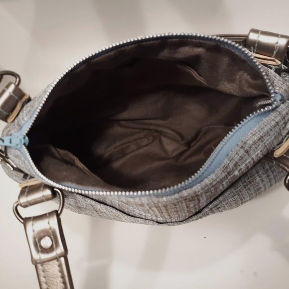 New Faux Leather Double handle Shoulder Satchel Bag Purse Aqua Brown Coastal - Picture 11 of 13